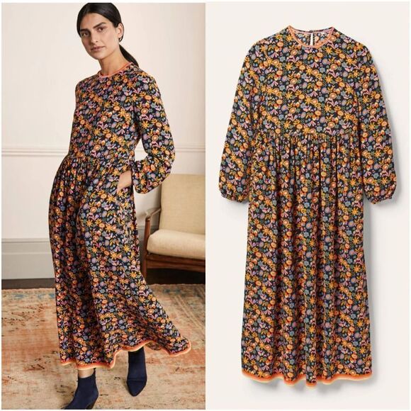 Boden Dresses & Skirts - BODEN Trim Detail Maxi Dress Black, Multi Flora Bloom 4